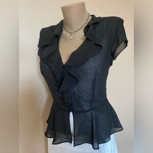 Vintage Victoria’s Secret Year 2000 Black Button Up Sheer Blouse with Ruffles